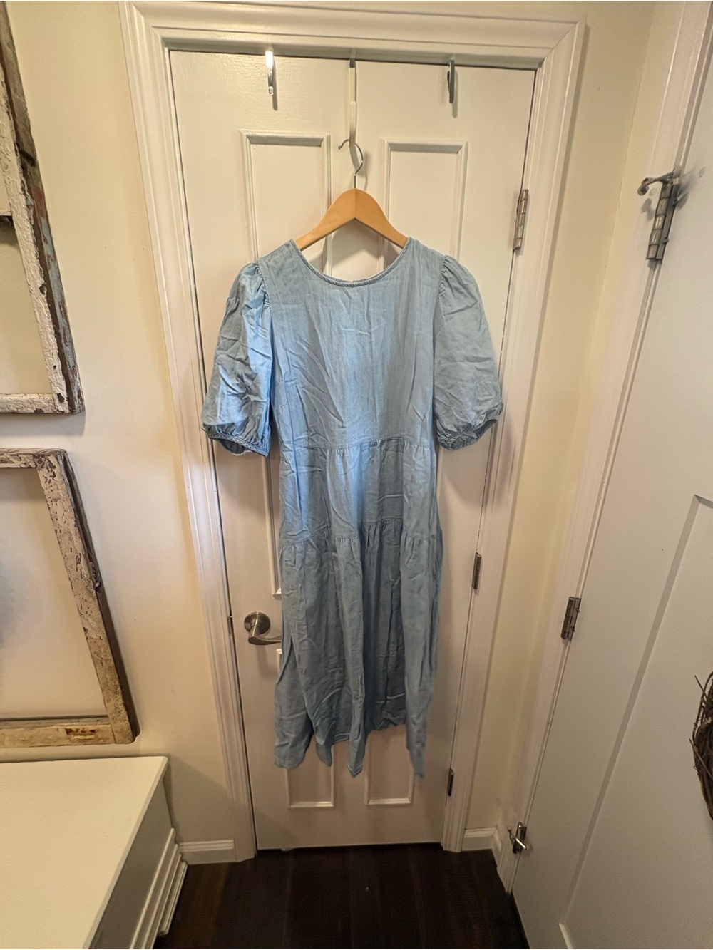 Old Navy Light Blue Puff Sleeve Tiered Maxi Dress